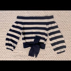 Club Monaco off-the-shoulder navy & cream cashmere top